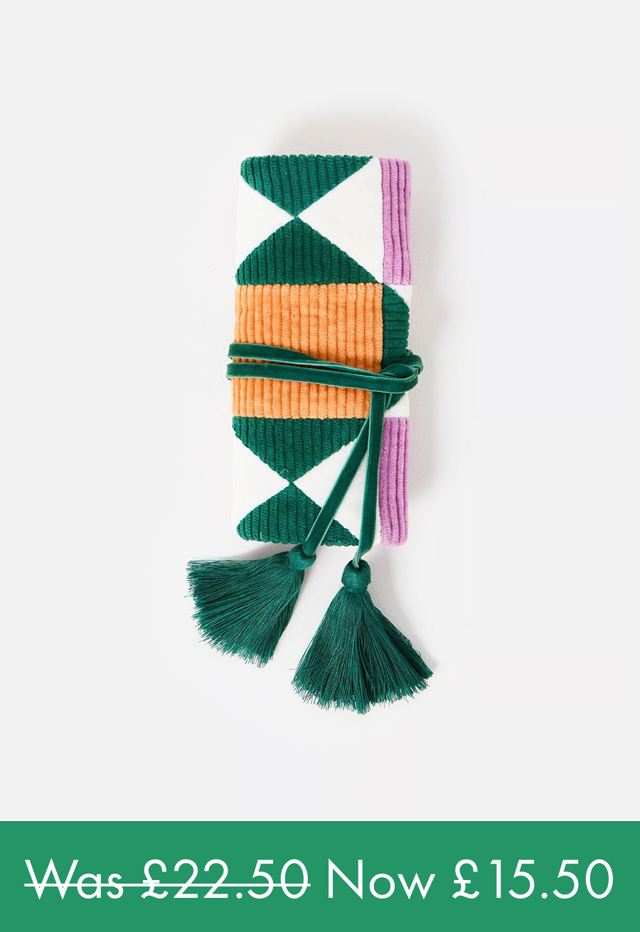 Green & Orange Patchwork Corduroy Jewellery Wrap